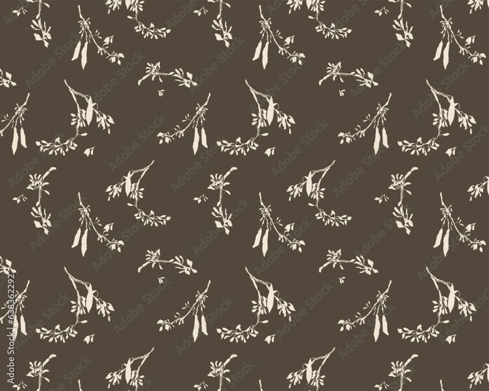 Fototapeta premium Delicate brown repeat pattern of blooming acacia branches