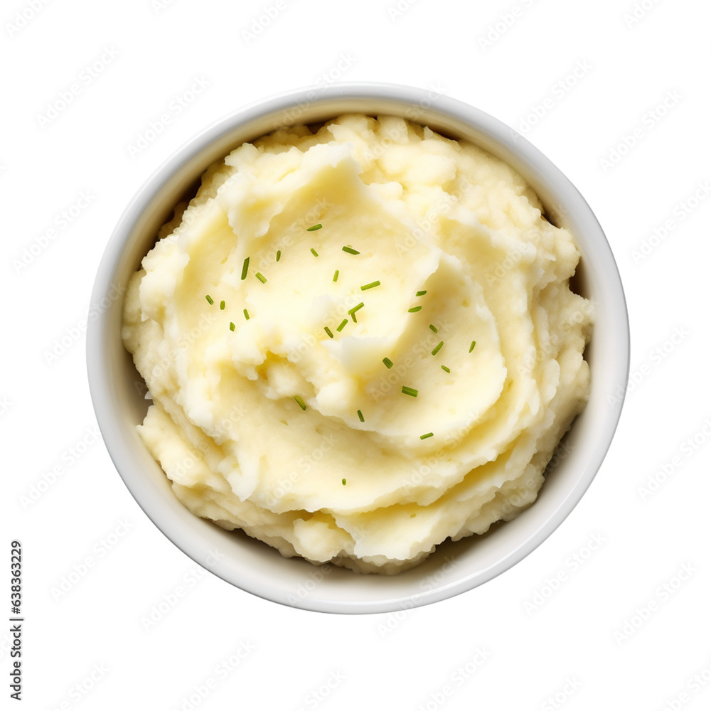 mashed potatoes in plate on white