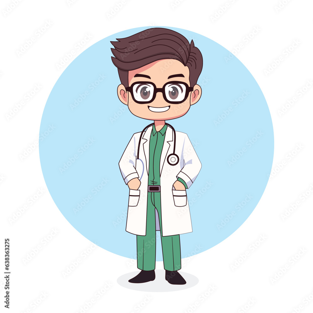 Cute cartoon doctor character vector illustration in a flat style
