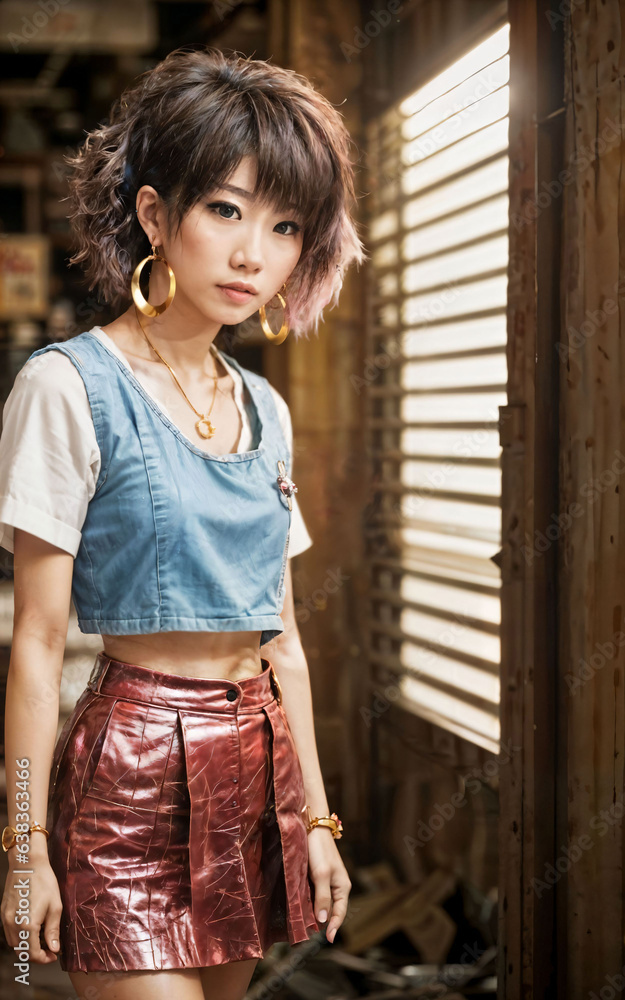 photo of teenage playful asian woman with accessories and mullet hairstyle, generative AI photo of teenage playful asian woman with accessories and mullet hairstyle, generative AI