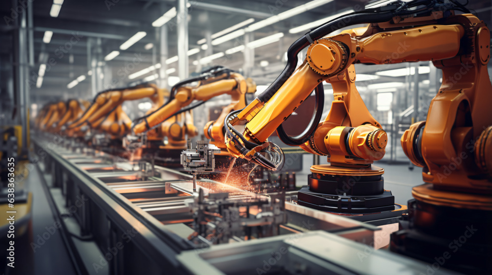 Robot production line at artificial intelligence factory