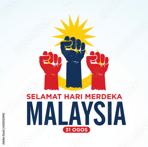 Selamat Hari Merdeka Malaysia. (translate: Happy Independence Day of Malaysia. August 31). Vector Illustration and Logo.