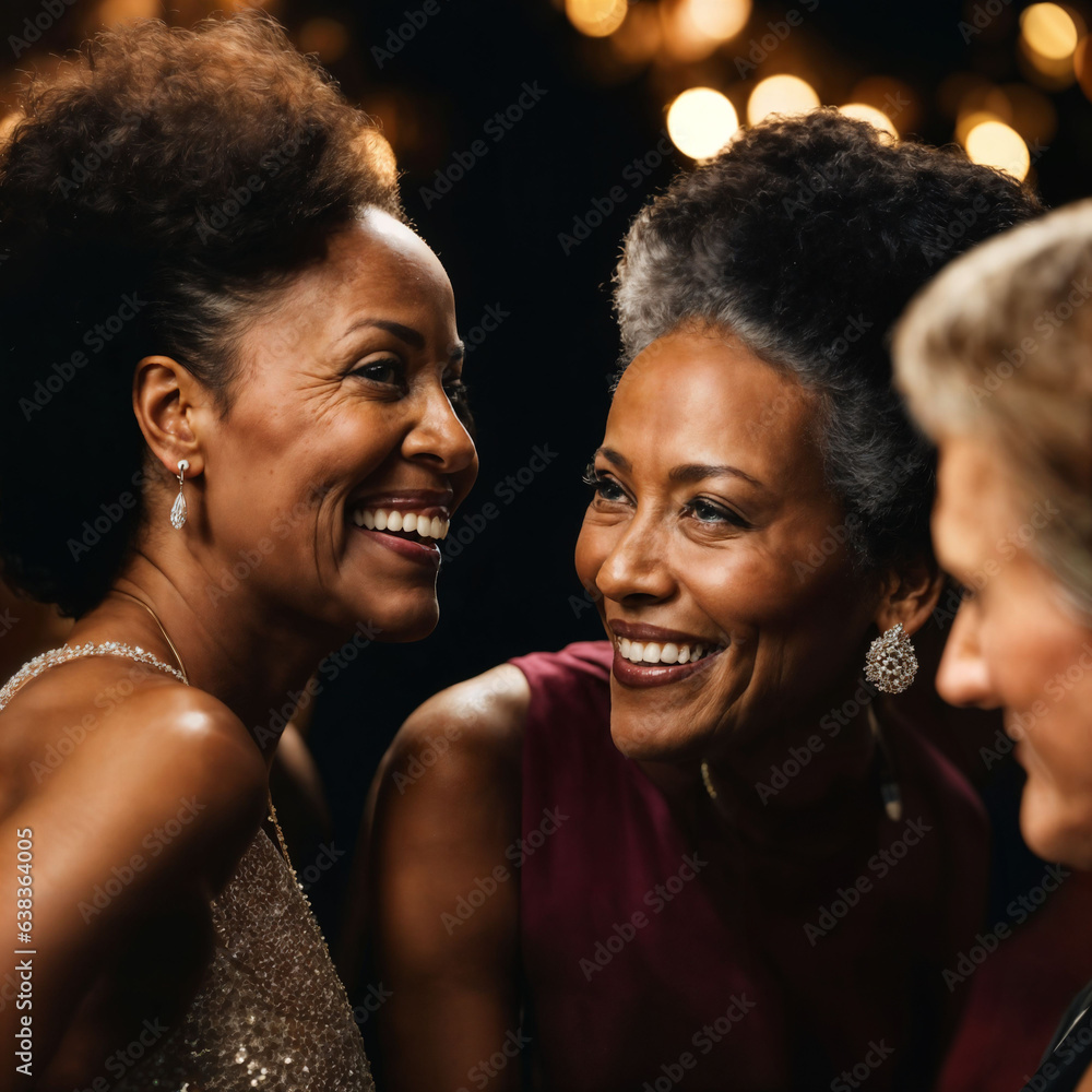 group of happy middle aged old woman at the night party, generative AI group of happy middle aged old woman at the night party, generative AI