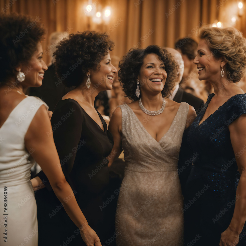 Obraz premium group of happy middle aged old woman at the night party, generative AI