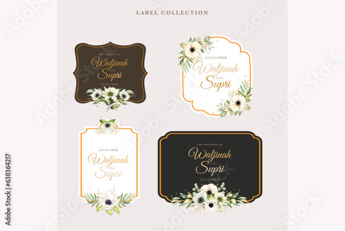 Watercolor poppy anemone label stickers illustration