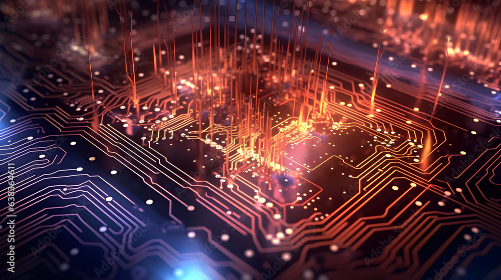 Modern technology circuit board texture background design. Generative AI