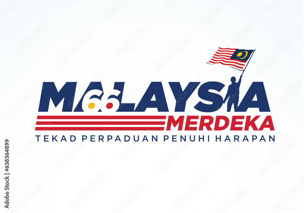 66 Malaysia Merdeka. 31 Ogos (Translate:  66 Independence of Malaysia. August 31). Vector Illustration and Logo.