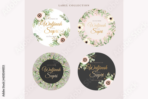 Watercolor poppy anemone label stickers illustration