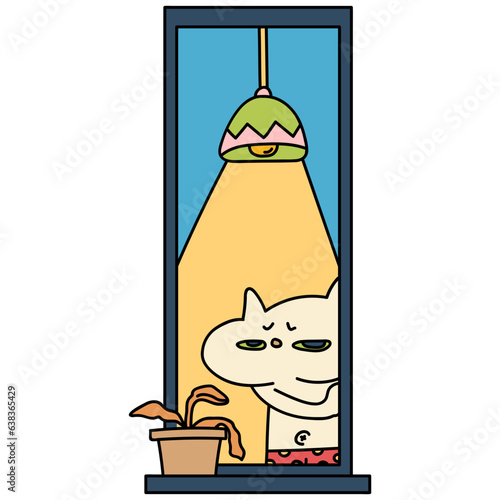 Window with cat cartoon illustration