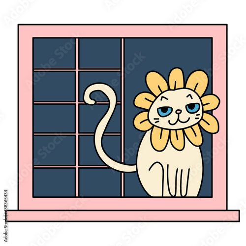 Window with cat cartoon illustration