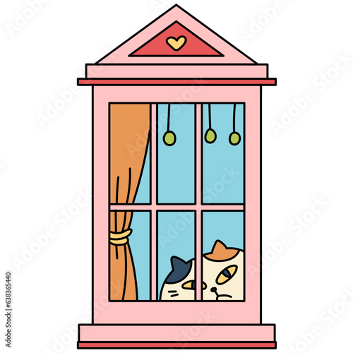 Window with cat cartoon illustration
