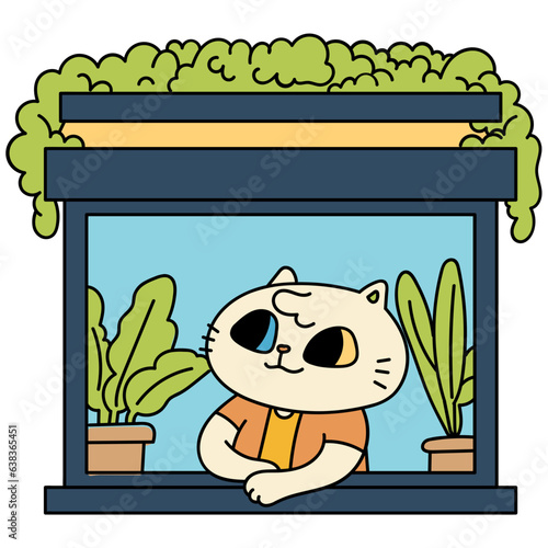 Window with cat cartoon illustration