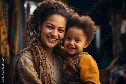 Cheerful Mom Holding Giggling Child. Generative AI