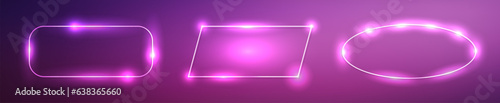 Set of neon frames with shining effects