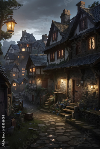 old town in the night generation AI © 219_