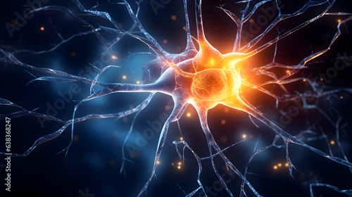 Neuron cell inside human brain with lightning electric connection, smart idea concept. Generative AI