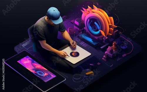 Wallpaper Mural Top view graphic designer with a tablet Torontodigital.ca