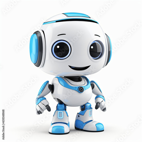 Small robot chatbot talking on white background