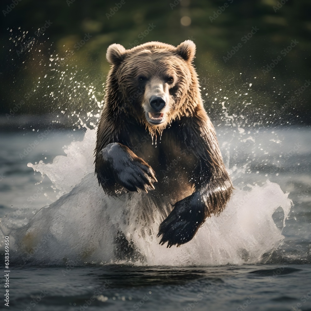 Obraz premium brown bear in water