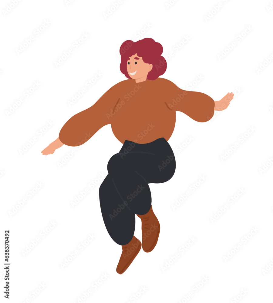 Happy laughing jumping red hair woman 