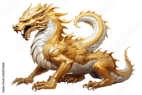 Fullbody Golden Chinese Dragon Max Isolated on Transparent Background - Generative AI