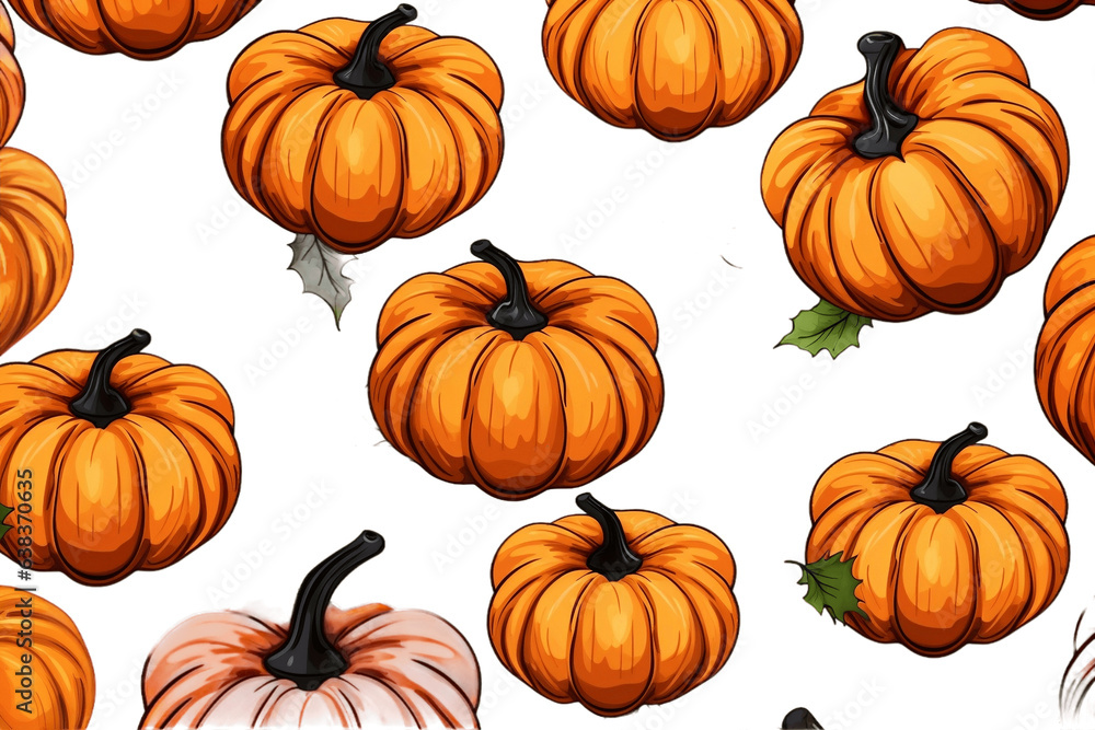 Halloween Pumpkin Seamless Isolated on Transparent Background - Generative AI