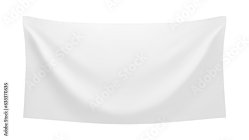 White textile banner with folds. Blank hanging fabric template. Png clipart isolated on transparent background