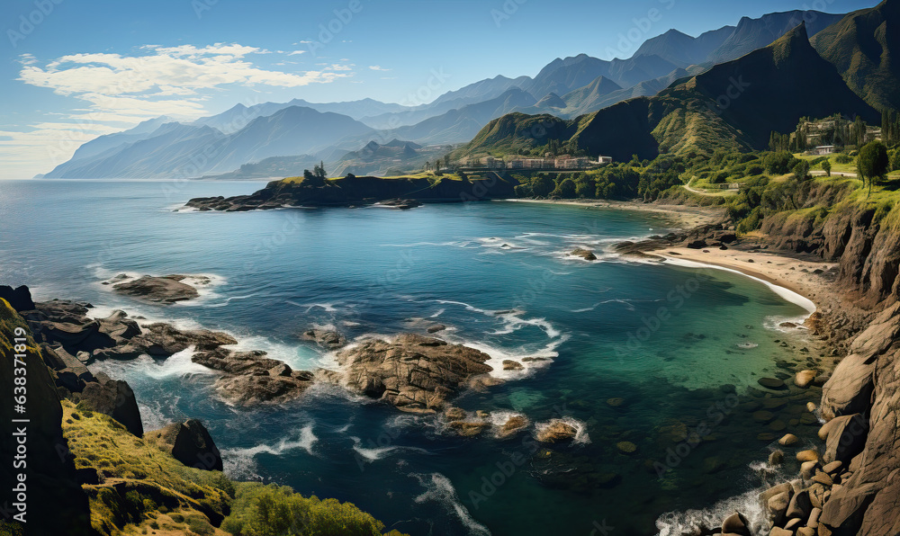 Fototapeta premium Natural summer landscape with mountain views on a sunny day.