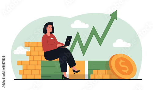 Woman with laptop. A woman monitors finances, dividends.