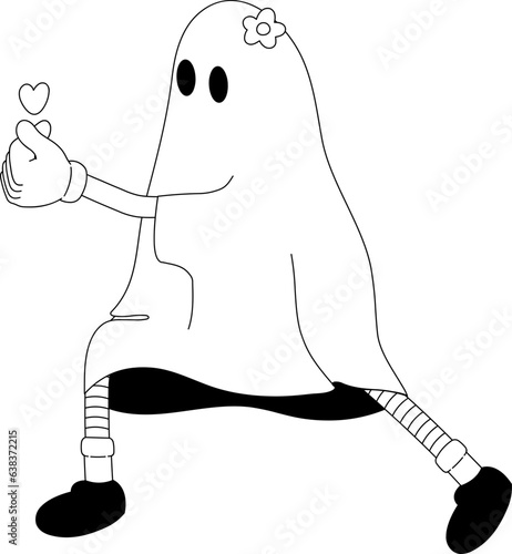 Retro Ghost Halloween Illustration Mascot Heart Love