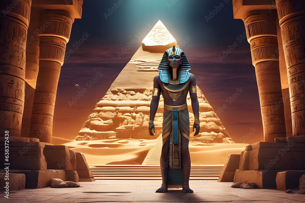 A Pharaoh inside an Egyptian pyramid. Generative Ai - obrazy, fototapety, plakaty 