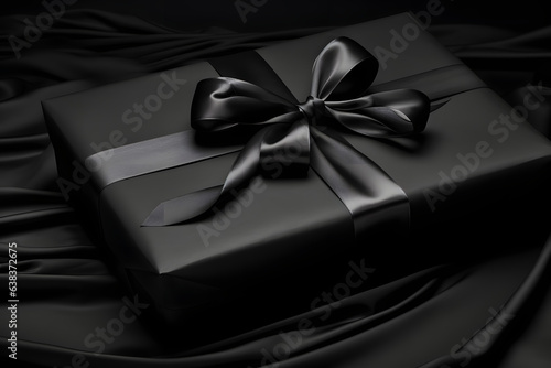 black gift box with ribbon, Black Friday Concept