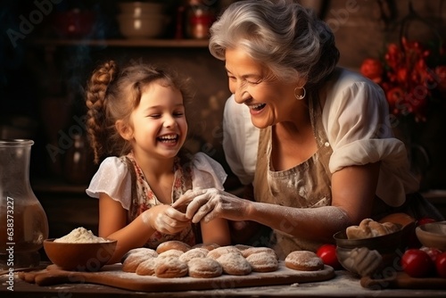 Grandmother and Granddaughter Cooking Together. Generative AI