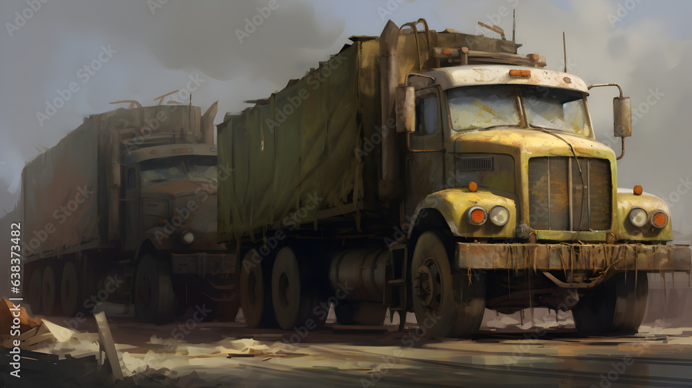 Trucks with cargo. Generative AI