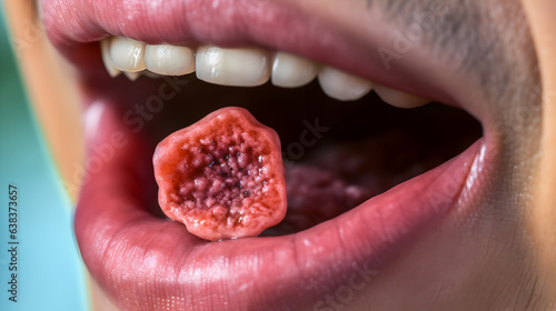 Ulcer at the tongue of Asian patient. Generative AI photo