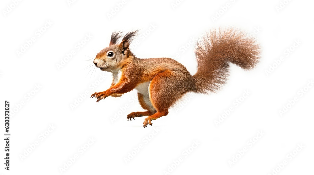 Red squirrel photo realistic illustration - Generative AI. Red squirrel photo realistic illustration - Generative AI.