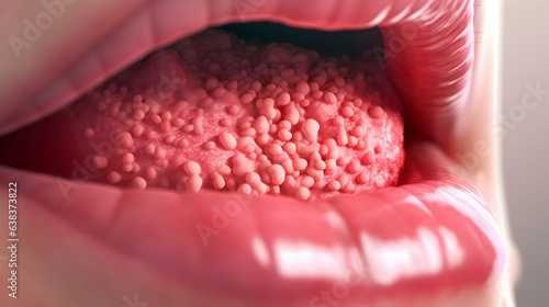 Ulcer at the tongue of Asian patient. Generative AI photo