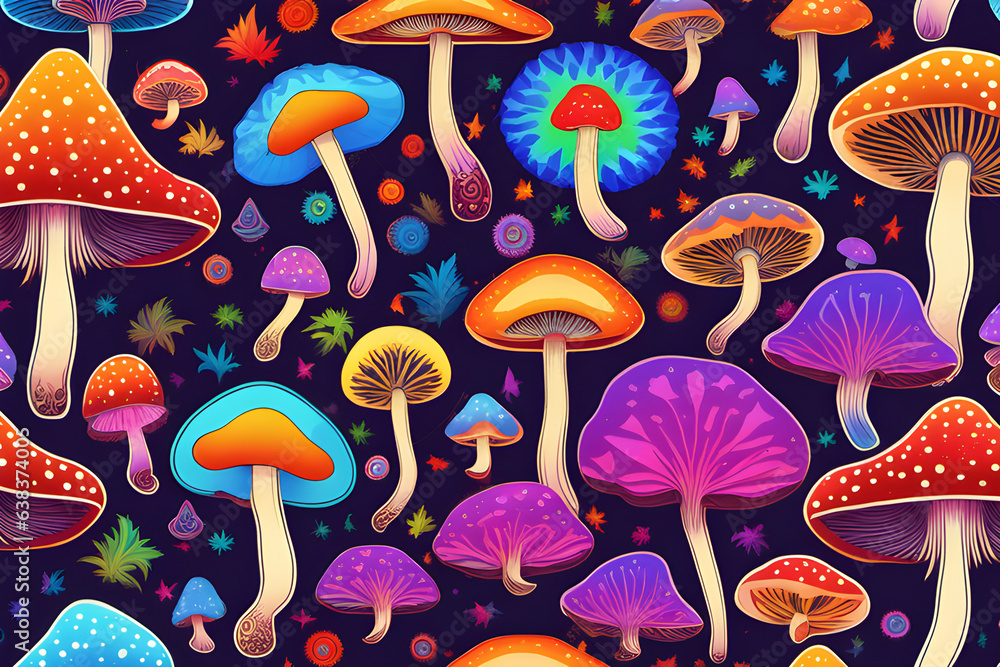 decorative mushrooms with black background created with generative Ai