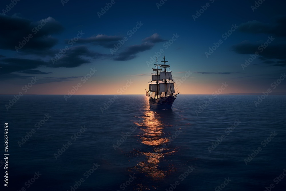 ship in the sea made by midjeorney