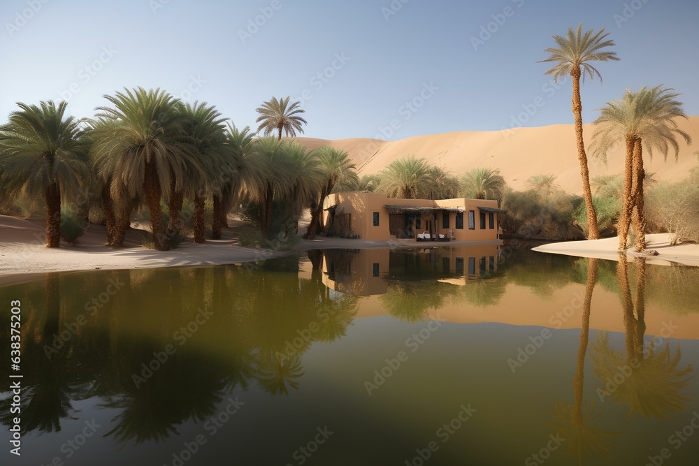 oasis in the desert made by midjeorney