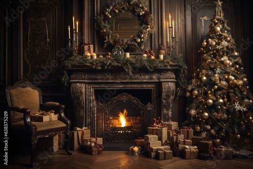 Enchanting Christmas Interior. Generative AI