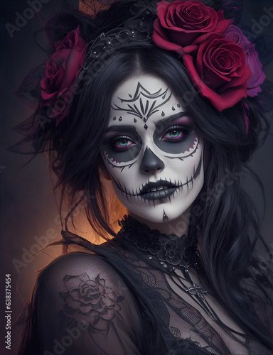 beautiful woman with painted skull on her face for Mexico s Day of the Dead