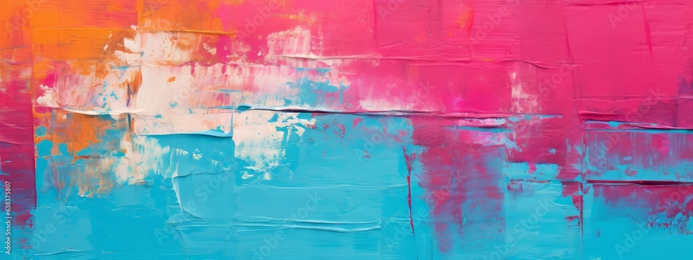 Fototapeta premium Closeup of abstract rough colorful multicolored neon bold colors art painting texture, with oil brushstroke, pallet knife paint on canvas (Generative Ai)