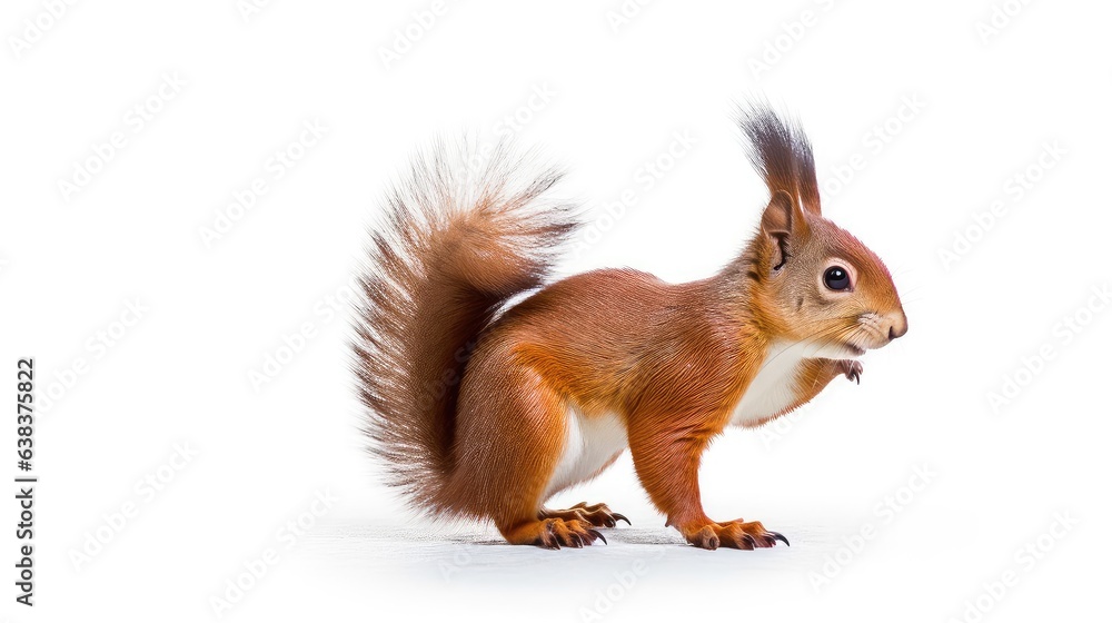 Red squirrel photo realistic illustration - Generative AI. Red squirrel photo realistic illustration - Generative AI.