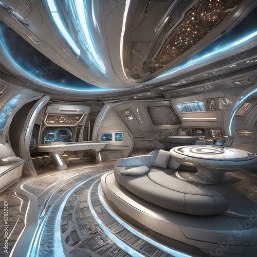 interior view of modern star trek voyager hyper detailed smooth curves intricate design hyperrealism super advanced created with generative Ai