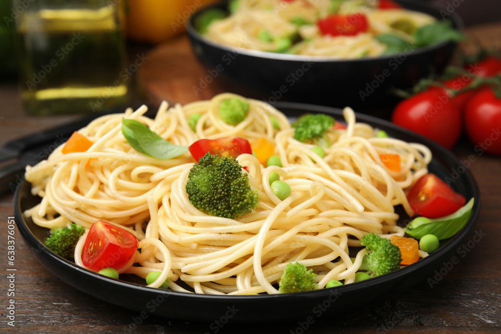 Plate of delicious pasta primavera, closeup view Plate of delicious pasta primavera, closeup view