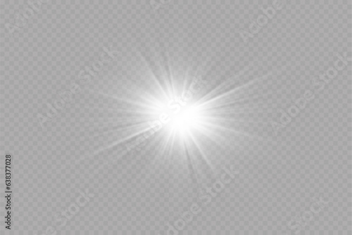 White sparkles.Bright star.Glow burst.Rays of the sun on a transparent background.