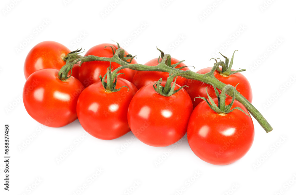 Branch with ripe cherry tomatoes isolated on white Branch with ripe cherry tomatoes isolated on white