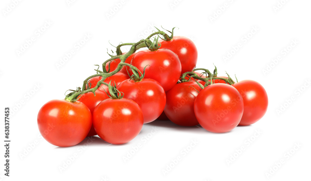 Branches with ripe cherry tomatoes isolated on white Branches with ripe cherry tomatoes isolated on white