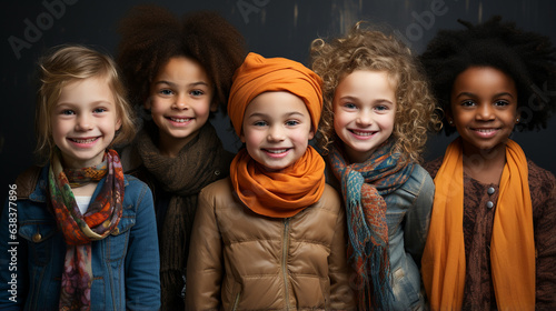 Collage of ethnically different happy children.